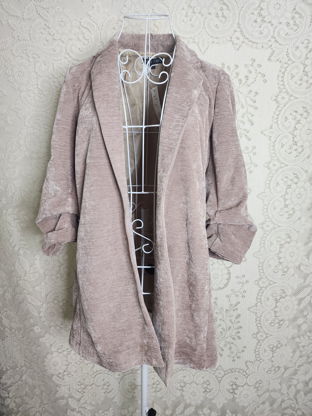 Boho-chic crushed velvet open-front blazer NWT Retails $280
